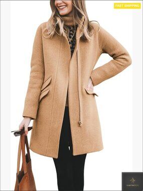 Classic Wool Blend Pea Coat Long Jacket Elegant Winter Coat Chic Casual